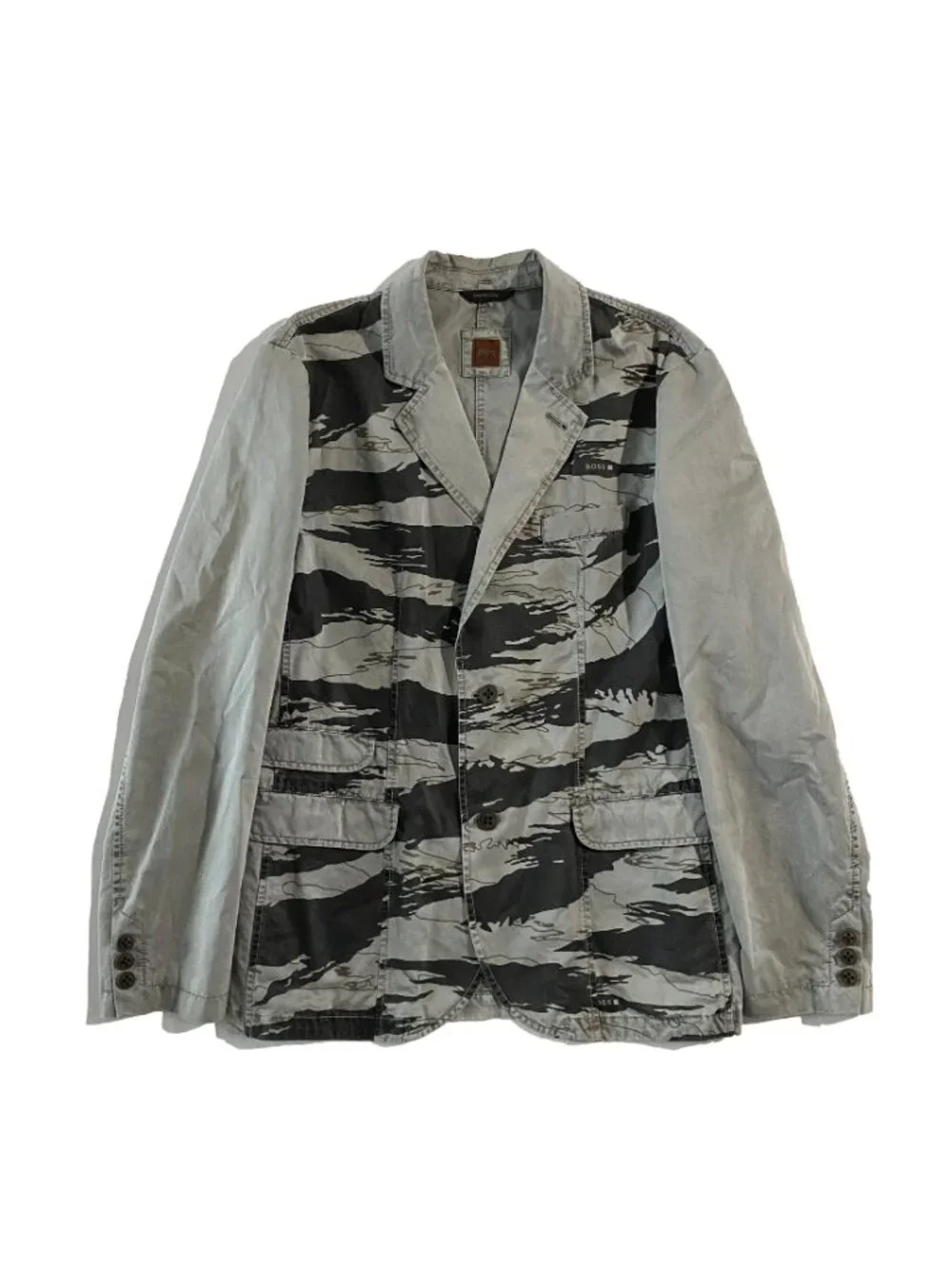 Rare BOSS Orange Hugo Boss Jacket Mens 44R Gray Tiger Stripe Camo Casual Blazer